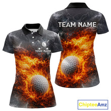 Load image into Gallery viewer, Custom Orange Flame Lightning Thunder Womens Golf Polo Shirt, Golf attire For Ladies Golfing Gifts NQS11619