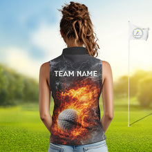 Load image into Gallery viewer, Custom Orange Flame Lightning Thunder Sleeveless Golf Polo Shirt, Golf attire For Ladies Golfing Gift NQS11619