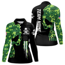 Load image into Gallery viewer, Skull Green Camouflage American Flag Women Bowling Shirt Custom Patriotic Bowling Ladies Team Jerseys NQS9641