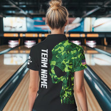 Load image into Gallery viewer, Skull Green Camouflage American Flag Women Bowling Shirt Custom Patriotic Bowling Ladies Team Jerseys NQS9641