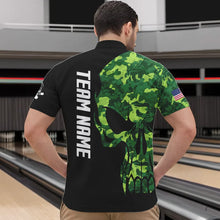 Load image into Gallery viewer, Skull Green Camouflage American Flag Mens Bowling Shirts Custom Patriotic Bowling Team Jerseys For Men NQS9641