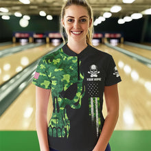 Load image into Gallery viewer, Skull Green Camouflage American Flag Women Bowling Shirt Custom Patriotic Bowling Ladies Team Jerseys NQS9641