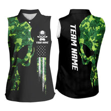 Load image into Gallery viewer, Skull Green Camouflage American Flag Bowling Sleeveless Polos Custom Patriotic Bowling Team Jersey NQS9641
