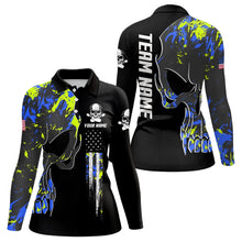 Load image into Gallery viewer, Skull Camouflage American Flag Women Bowling Shirt Custom Patriotic Bowling Ladies Team Jerseys NQS9642