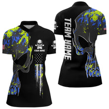 Load image into Gallery viewer, Skull Camouflage American Flag Women Bowling Shirt Custom Patriotic Bowling Ladies Team Jerseys NQS9642