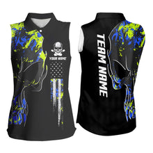 Load image into Gallery viewer, Skull Camouflage American Flag Bowling Sleeveless Polos Custom Patriotic Bowling Team Jersey NQS9642