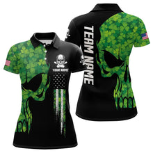 Load image into Gallery viewer, Skull Green Clover pattern American Flag Women Bowling Shirt Custom St Patrick Day Bowling Team Jersey NQS9643