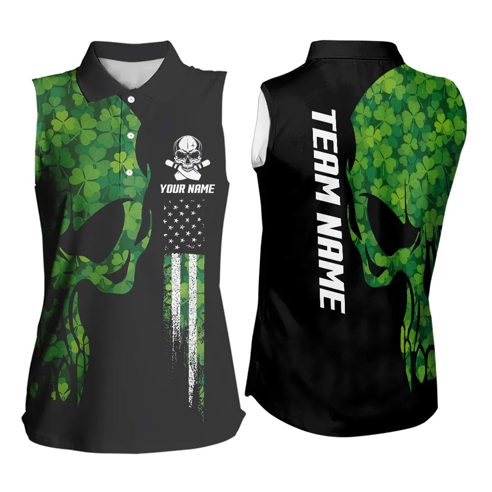 Skull Green Clover American Flag Bowling Sleeveless Polos Custom St Patrick Day Bowling Team Jersey NQS9643