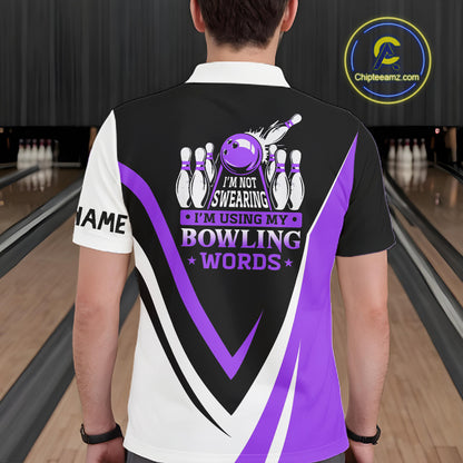 Custom bowling polo shirts for men I'm not swearing, I'm using my bowling words purple bowl shirts NQS7434