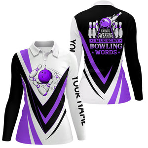 Custom bowling polo shirts for women I'm not swearing, I'm using my bowling words purple bowl shirts NQS7434