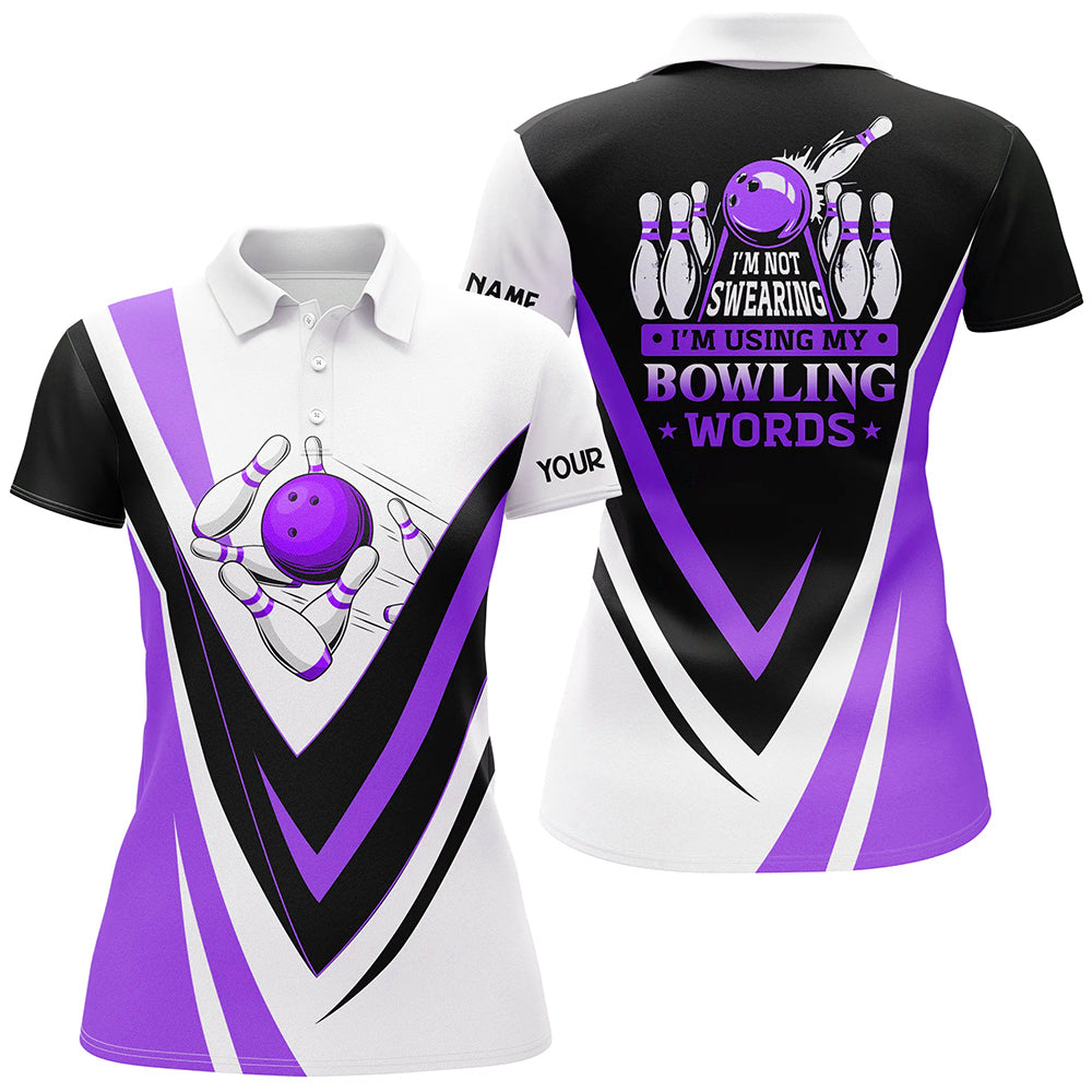 Custom bowling polo shirts for women I'm not swearing, I'm using my bowling words purple bowl shirts NQS7434