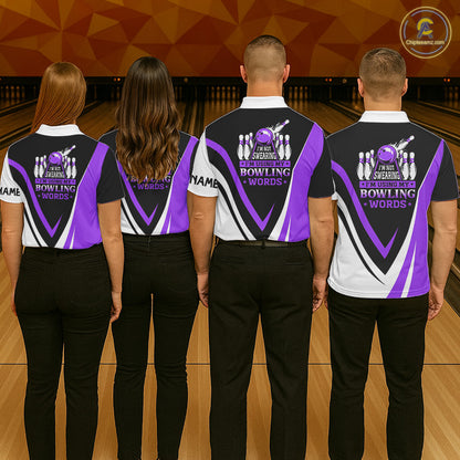 Custom bowling polo shirts for men I'm not swearing, I'm using my bowling words purple bowl shirts NQS7434