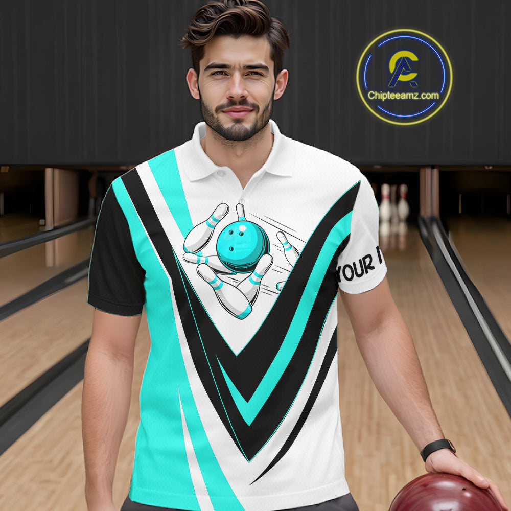 Custom bowling polo shirts for men I'm not swearing, I'm using my bowling words Cyan blue bowl shirts NQS7435