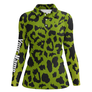 Womens golf polo shirt custom lime green leopard pattern team golf shirts, team golf shirts ladies NQS5431