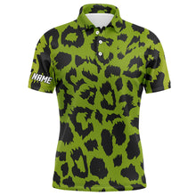Load image into Gallery viewer, Mens golf polo shirt custom lime green leopard pattern team golf shirts, golf wear for mens NQS5431