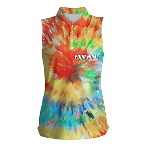 Womens sleeveless polo shirts with colorful tie dye background custom name team golf shirts ladies NQS5432