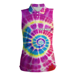 Womens sleeveless polo shirts with colorful pink tie dye background custom team golf shirts ladies NQS5433