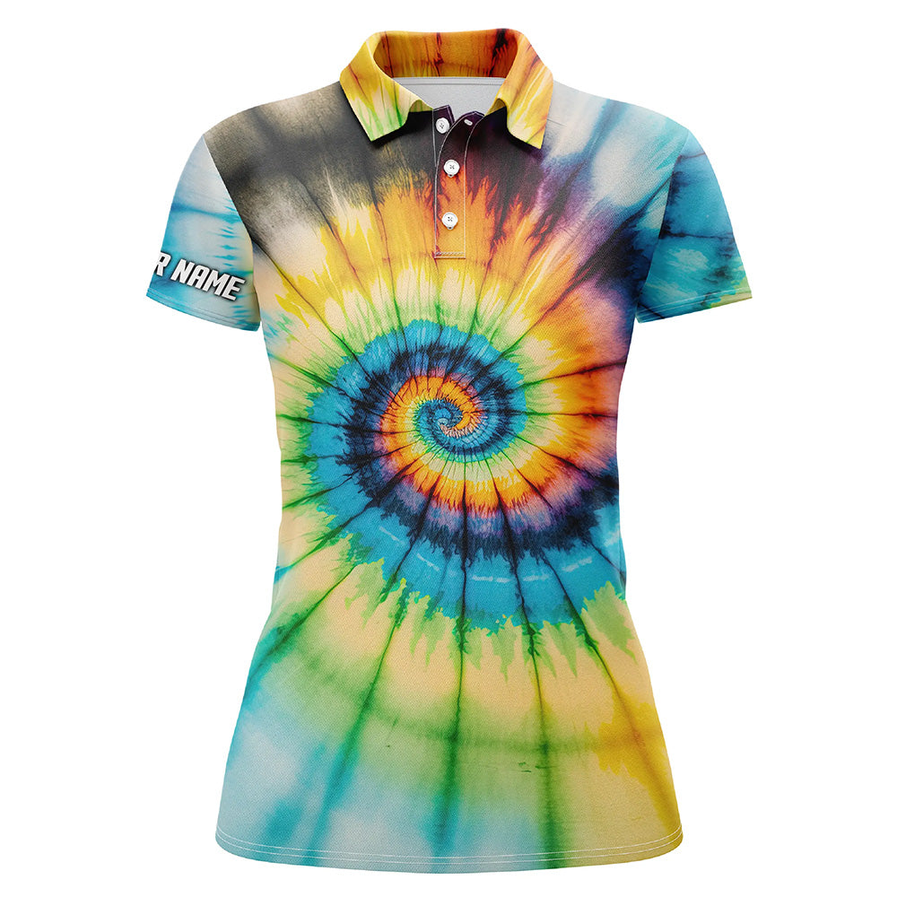 Womens golf polo shirts with colorful swirl tie dye background custom name team golf shirts ladies NQS5434