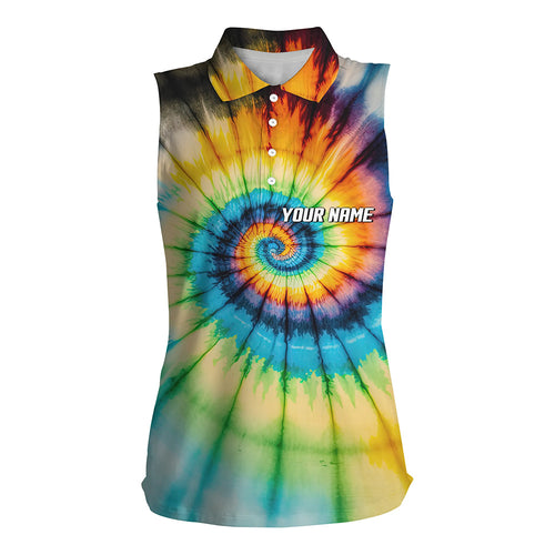 Womens sleeveless polo shirts with colorful swirl tie dye background custom team golf shirts ladies NQS5434