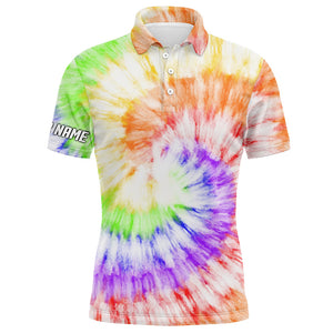 Mens golf polo shirt with with colorful tie dye background custom name team golf tops for men golfers NQS5435