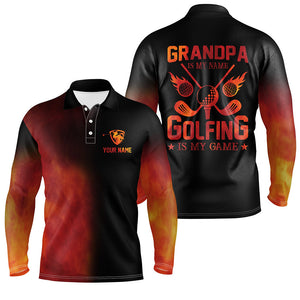 Men's golf polo shirts custom golf fire father's day gifts for Grandpa is my name, golfing is my game NQS7593