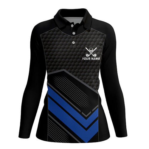 Black and Blue Womens golf polo shirts custom golf outfits for ladies, personalized golf gifts NQS8013