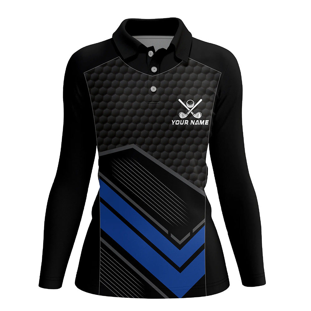 Black and Blue Womens golf polo shirts custom golf outfits for ladies, personalized golf gifts NQS8013