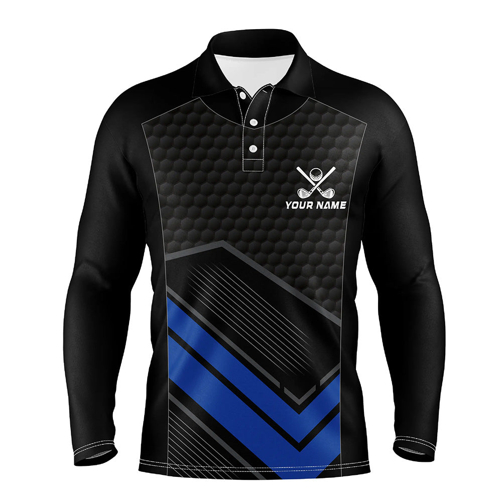 Black and Blue Mens golf polo shirts custom golf outfits for men, personalized golf gifts NQS8013