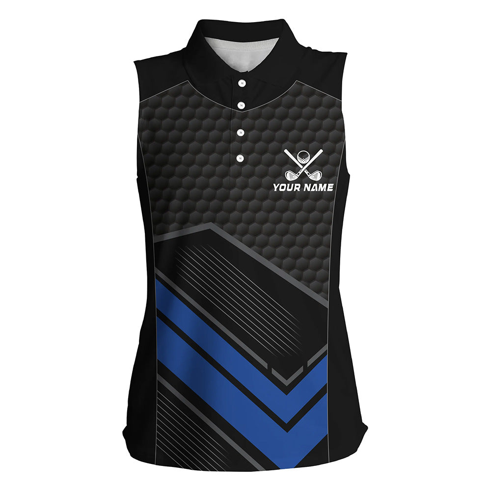 Black and Blue Womens sleeveless polo shirts custom golf outfits for ladies, personalized golf gifts NQS8013