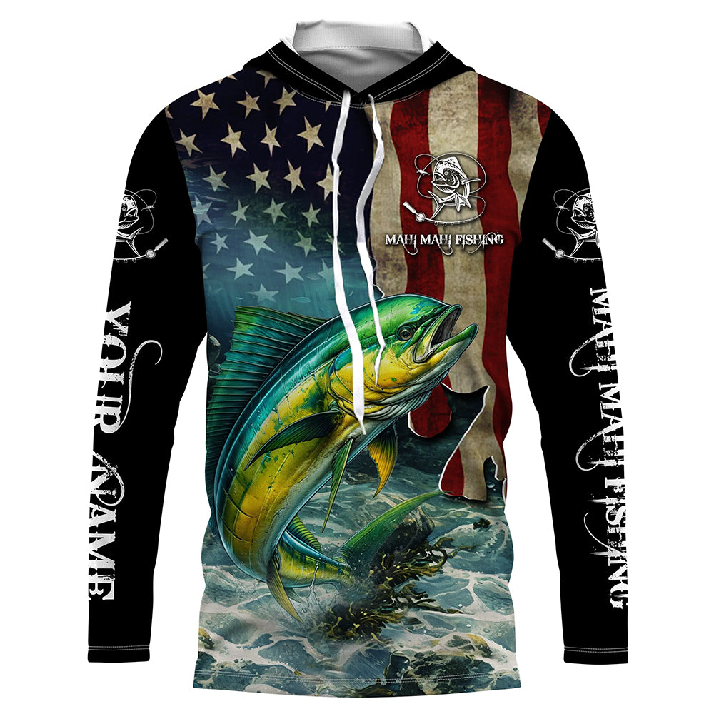 Mahi Mahi Fishing American Flag UV protection customize name long sleeves shirt NQS679