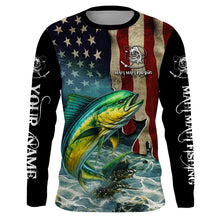 Load image into Gallery viewer, Mahi Mahi Fishing American Flag UV protection customize name long sleeves shirt NQS679