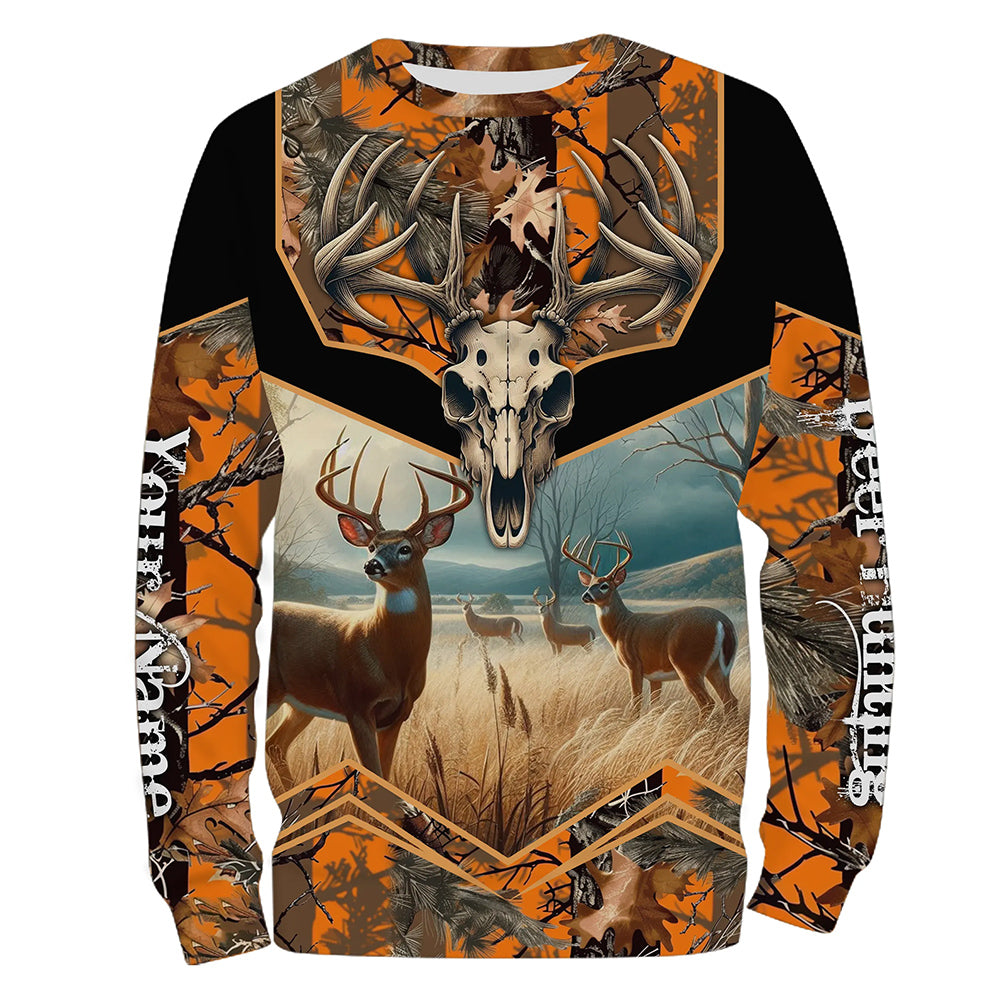 Deer Hunting Camo Orange Black Custom Name 3D All over print shirts, personalized hunting gifts NQS811