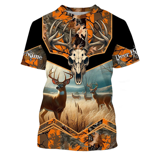 Deer Hunting Camo Orange Black Custom Name 3D All over print shirts, personalized hunting gifts NQS811