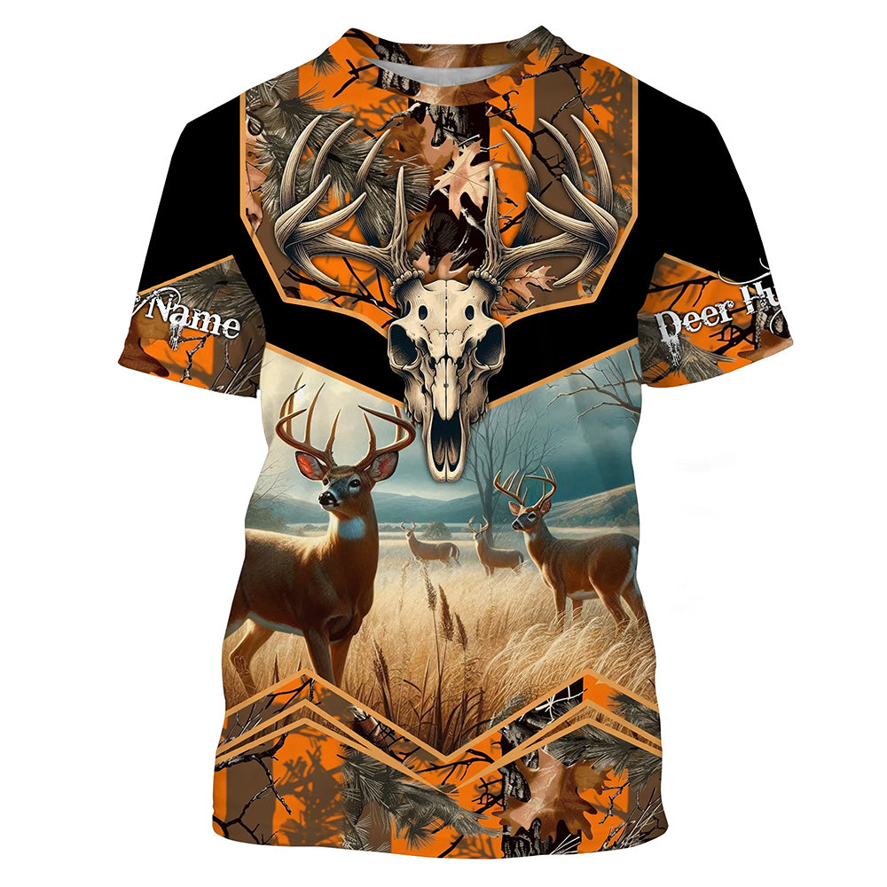 Deer Hunting Camo Orange Black Custom Name 3D All over print shirts, personalized hunting gifts NQS811