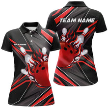 Load image into Gallery viewer, Black and Red Womens Bowling Shirts custom Bowling Ball and Pins flame bowling jerseys for Bowlers NQS8428