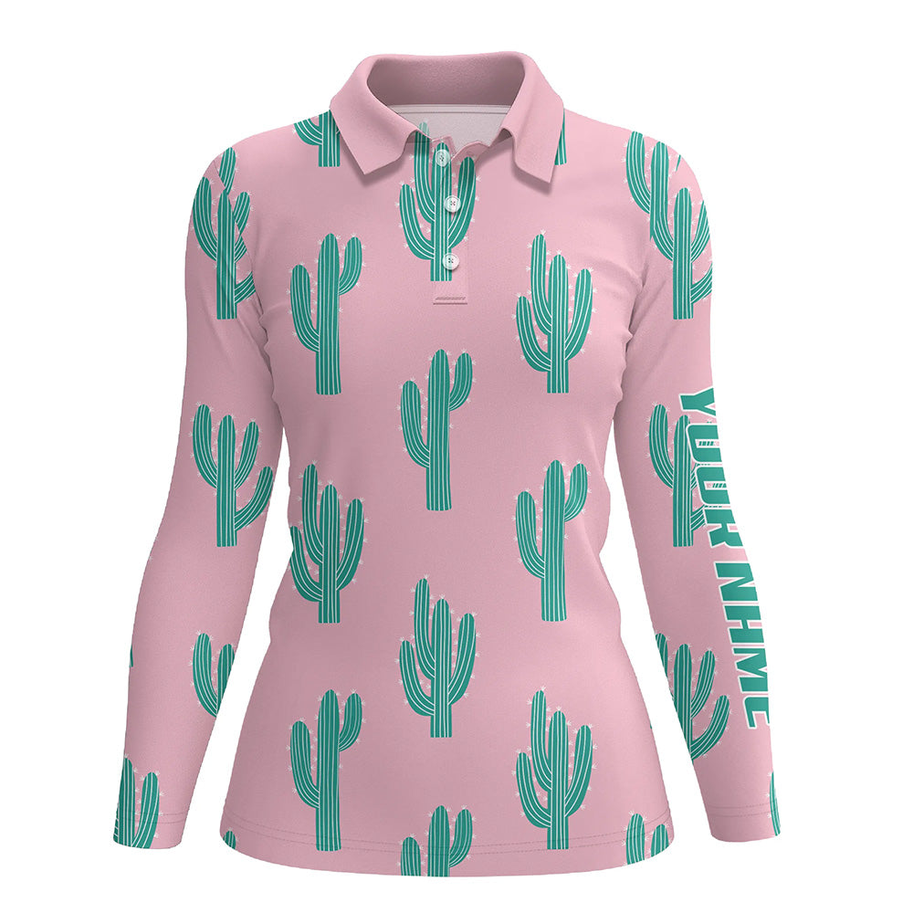 Personalized desert cactus pink pattern Womens golf polo shirts custom funny cactus golf gifts NQS8435