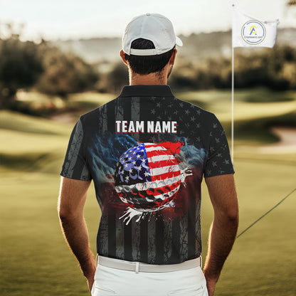 Black American flag smoke Mens golf polo shirts Custom Patriotic Team Golf attire NQS10615