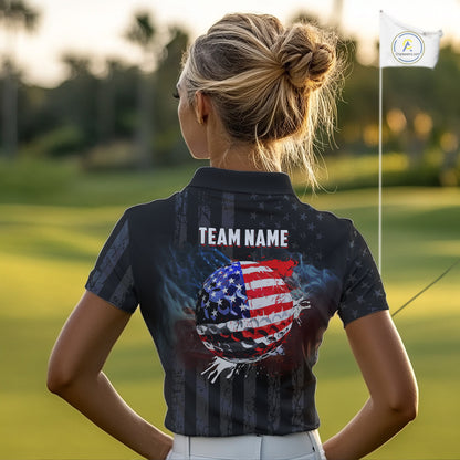 Black American flag smoke Womens golf polo shirts Custom Patriotic Team Golf attire NQS10615