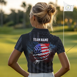 Black American flag smoke Womens golf polo shirts Custom Patriotic Team Golf attire NQS10615