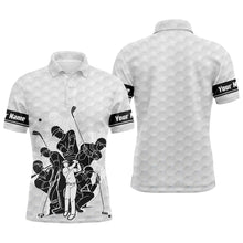 Load image into Gallery viewer, Personalized white Mens golf polo shirts, team golfing gift for men NQS4098
