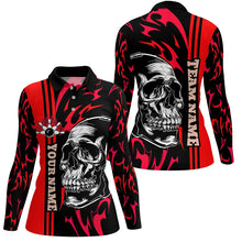 Load image into Gallery viewer, Bowling Shirts For Women Custom Black and Red flame skull Bowling ball and pins Team league Jerseys NQS8664