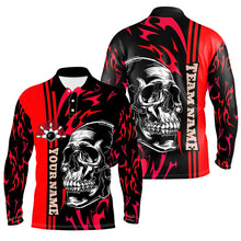 Load image into Gallery viewer, Bowling Shirts For Men Custom Black and Red flame skull Bowling ball and pins Team league Jerseys NQS8664