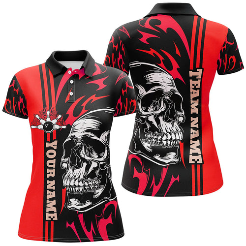 Bowling Shirts For Women Custom Black and Red flame skull Bowling ball and pins Team league Jerseys NQS8664