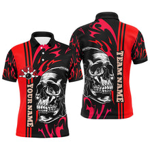 Load image into Gallery viewer, Bowling Shirts For Men Custom Black and Red flame skull Bowling ball and pins Team league Jerseys NQS8664