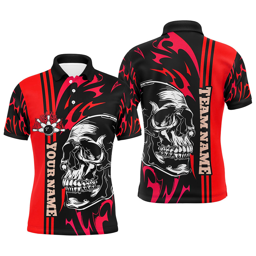 Bowling Shirts For Men Custom Black and Red flame skull Bowling ball and pins Team league Jerseys NQS8664