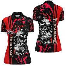 Load image into Gallery viewer, Bowling Shirts For Women Custom Black and Red flame skull Bowling ball and pins Team league Jerseys NQS8664