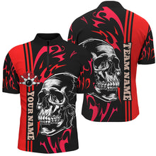 Load image into Gallery viewer, Bowling Shirts For Men Custom Black and Red flame skull Bowling ball and pins Team league Jerseys NQS8664