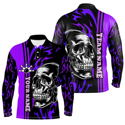 Bowling Shirts For Men Custom Black and Purple flame skull Bowling ball and pins Team league Jerseys NQS8665