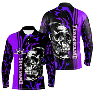 Bowling Shirts For Men Custom Black and Purple flame skull Bowling ball and pins Team league Jerseys NQS8665