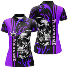 Load image into Gallery viewer, Bowling Shirts For Women Custom Black and Purple flame skull Bowling ball and pins Team league Jerseys NQS8665